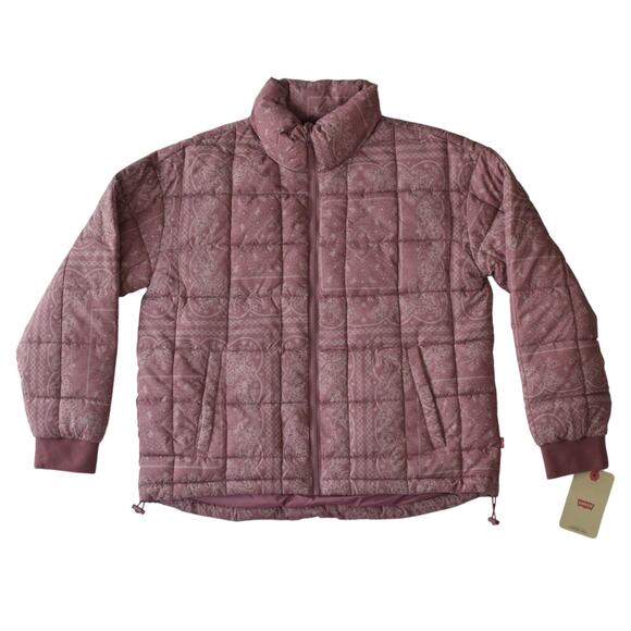 NWT Levi’s Pink Bandana Print Puffer Jacket - Size M, New With Tags - Picture 1 of 6